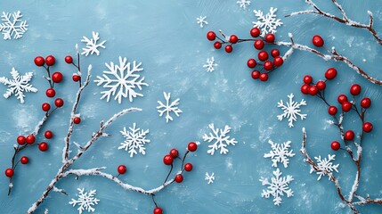 Poster - Festive Snowflake Decorations on Blue Background for Holiday Season - Generated AI