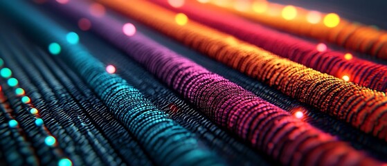 Poster - Vibrant abstract digital strands illuminated with multicolored lights showcasing the beauty of technology.