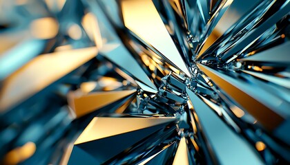 Poster - Abstract crystal structure with sharp edges reflecting light, creating an intricate and visually stunning background.