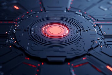 Poster - Abstract futuristic technology background with glowing red elements and intricate patterns for digital design.
