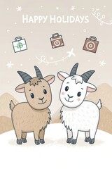 Sticker - cute cartoon goat with happy holidays