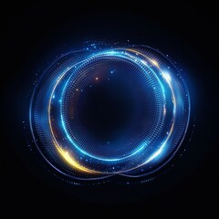 Poster - Abstract Blue and Orange Circular Light Patterns on Black Background Depicting Digital Technology and Innovation