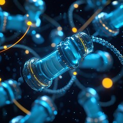 Poster - Abstract composition of glowing wires, interconnected spheres, and blue light in a futuristic design