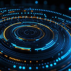 Poster - Abstract Digital Art with Glowing Blue and Orange Circular Patterns on a Dark Background