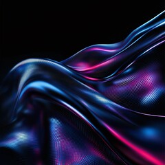 Poster - Abstract Flowing Fabric with Neon Light Effect in Dark Background for Modern Design Concepts