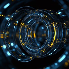 Poster - Abstract Futuristic Circles with Blue and Orange Light Effects in Dark Background for Modern Design Projects