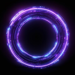 Poster - Abstract Futuristic Circular Design with Neon Lights and Bright Glowing Effects on Dark Background