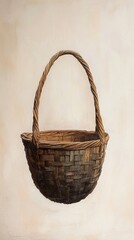 Wall Mural - Rustic Woven Basket: A Still Life Painting