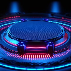 Poster - Futuristic Circular Interface with Glowing Blue and Red Lights on a Dark Background for Technology Visuals
