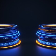Poster - vibrant neon circular platforms with glowing lights and dark background for modern digital design