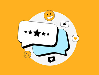 Voice of Customer VoC illustration with customer feedback collection, surveys and analysis. VoC insights, customer experience and data visualization themes in flat vector design