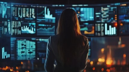 Poster - analyst woman looking at business data