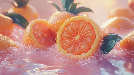 Canvas Print - Juicy Grapefruit in Pink Water: A Refreshing Summer Still Life