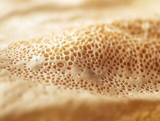 Poster - Close-up texture of spongy, porous, light brown food surface with air holes.