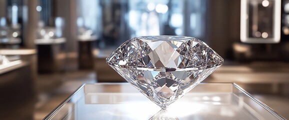 Poster - A large, sparkling diamond displayed in a luxurious jewelry store.