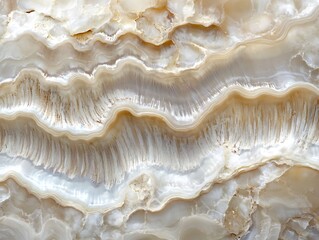 Poster - Close-up of beige and white agate stone with wavy, textured pattern.
