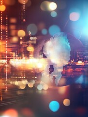 Poster - abstract glowing digital business chart and globe on blurry background. trend, finance and economy c