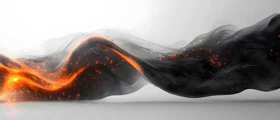 Poster - An abstract wave of flowing black and orange lines creates a dynamic sense of movement, with shimmering sparks enhancing the visual depth and intrigue.