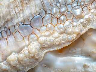 Poster - Close-up of iridescent shell interior, showing textured pattern and pearl-like formations.