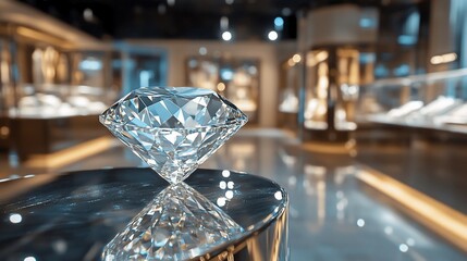 Poster - A sparkling diamond displayed in a jewelry store setting.