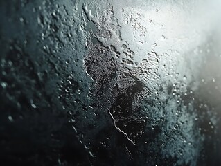 Poster - Close-up of water droplets on a dark glass surface.
