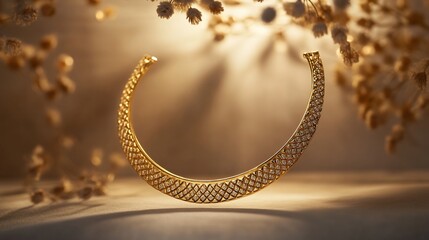 Poster - Elegant gold jewelry piece displayed with soft lighting and floral accents.