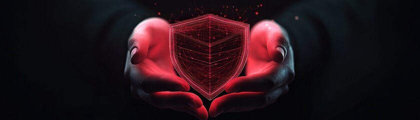 Aufkleber - Digital Security Concept with Hands Holding a Shield Symbolizing Protection and Safety in Modern Technology and Cybersecurity Measures