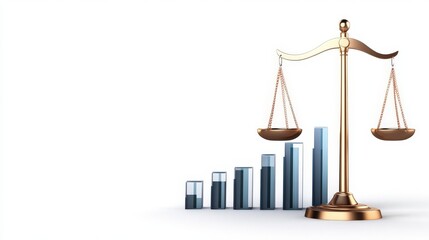 Aufkleber - A Balanced Scale Representing Justice and Growth Surrounded by Rising Bar Graphs Signifying Progress and Economic Development in a Modern Financial Environment