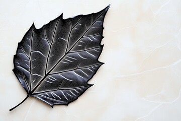 Poster - A single leaf with intricate veins against a solid background.