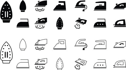 Poster - Set of Home appliance and Steam generator irons vectors. Iron icons in trendy flat and outline styles for web sites or mobile apps. Laundry items symbols collection isolated on transparent background.