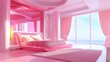 © KEOCHAN - An artistic portrayal of a pink bedroom with contrasting elements, highlighting unique design features