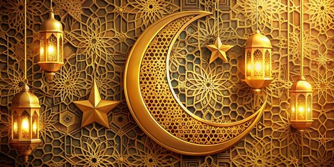 Wall Mural - Elegant Ramadan Kareem Islamic Gold Design Background for Celebratory Events and Festivities with Intricate Patterns and Textures to Enhance Your Visuals