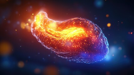 Aufkleber - A bright and illuminated 3D rendering of the human pancreas anatomy, showcasing exocrine glands and the pancreatic duct in vivid detail