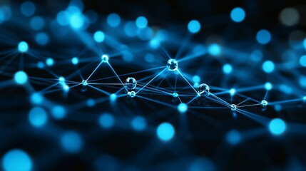 Poster - Abstract Digital Network with Glowing Blue Nodes and Lines