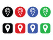 © LionStudio - Set of location icons vector art. Four colors address icon pin design.