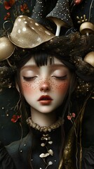 Canvas Print - Enchanted Girl: A Dreamlike Portrait in a Mushroom Hat