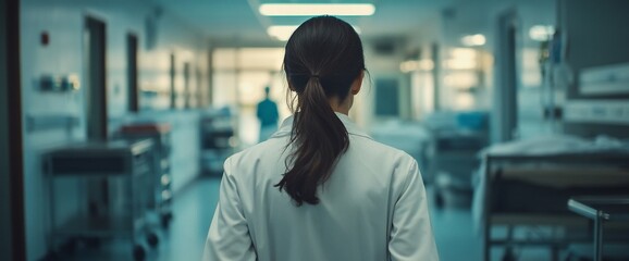 Aufkleber - A healthcare professional walking through a hospital corridor.