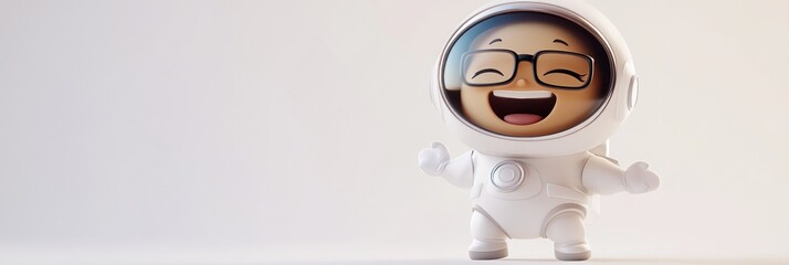 Aufkleber - A cheerful cartoon astronaut character with glasses, exuding joy and wonder.