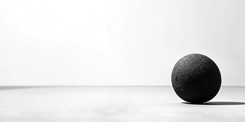 Aufkleber - A solitary black sphere rests on a minimalistic white surface, emphasizing simplicity and form.