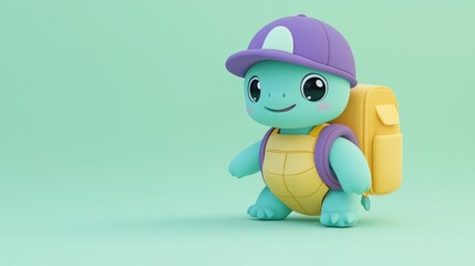 Aufkleber - A cute, cartoonish turtle character wearing a cap and backpack, ready for adventure.