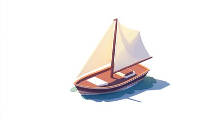 Fototapete - A small sailboat with white sails floating on calm water.