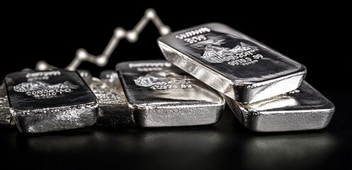 Poster - Silver bars arranged with a rising graph line, symbolizing investment and market trends.