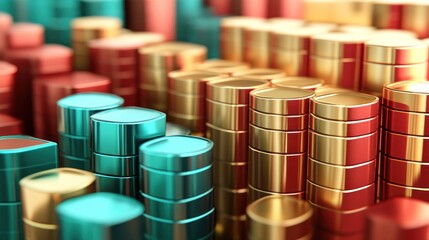 Poster - A colorful arrangement of cylindrical stacks resembling coins or tokens.