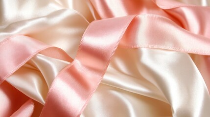 Poster - A close-up of soft pink and cream satin ribbons intertwined on a silky fabric background.