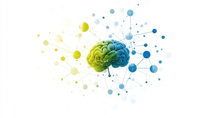 Aufkleber - A stylized brain illustration surrounded by connecting nodes, symbolizing neural networks and cognition.