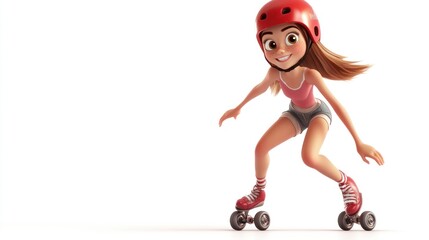 Poster - A cheerful animated girl roller skating, showcasing fun and active leisure.