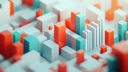 Poster - Abstract representation of urban structures with varying heights and colors.