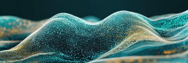Poster - Abstract digital waves with glowing particles creating a sense of depth and movement.