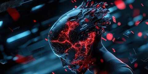 Poster - futuristic digital art displaying a cyborg head virtual environment 3d rendering conceptual technolo
