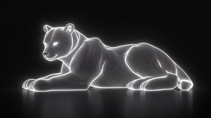 Poster - A glowing outline of a bear resting, showcasing a modern artistic interpretation.